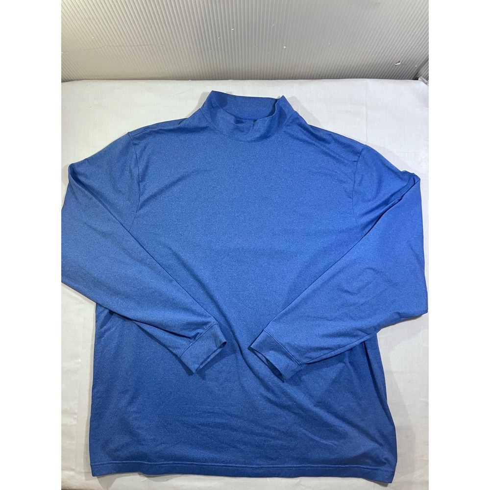 Roundtree & Yorke Performance Mens XL Blue Mock Neck Long Sleeve Shirt‎ Stretch